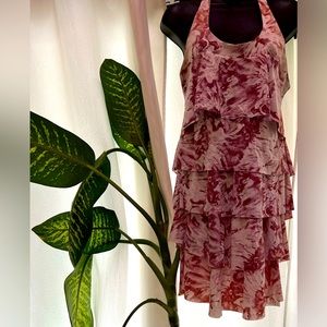 Iodice Dress Womens Small Pink Floral Tiered Sleeveless Mini